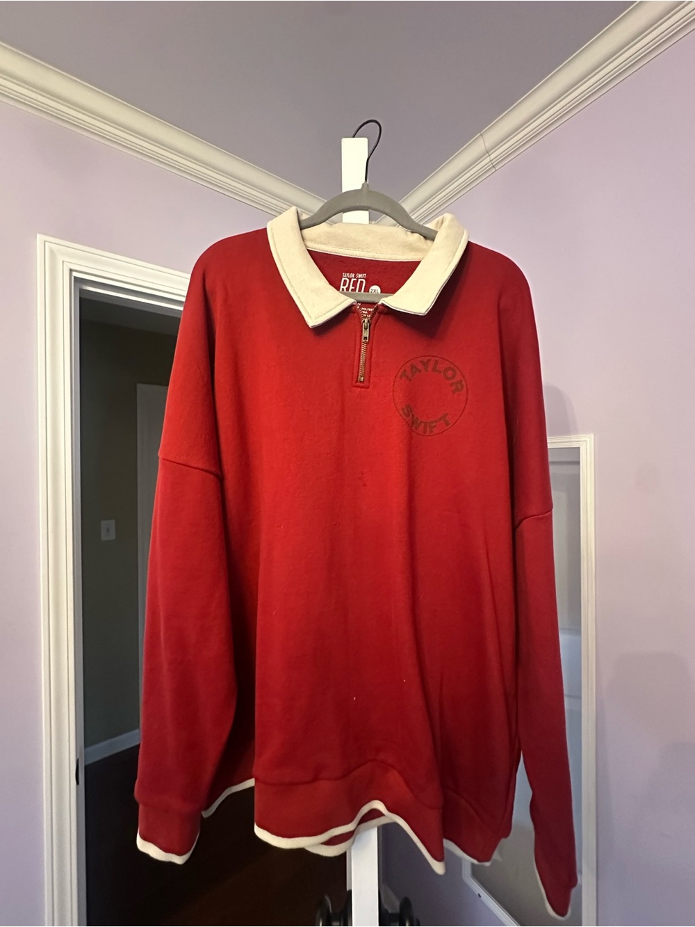 Taylor Swift Red and Cream Zip-Up Sweater